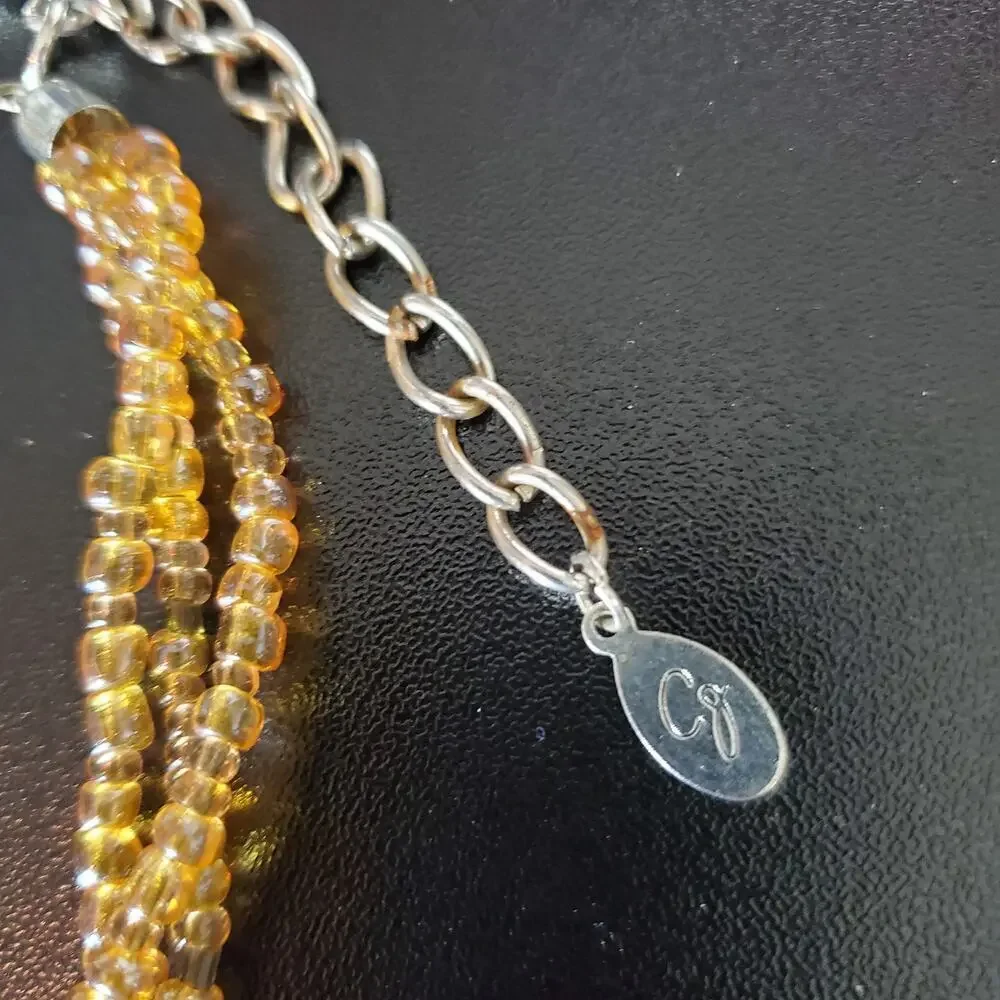 CJ Women Multilayered Glass Bead Resin Swirl Design Textured Pendant Necklace - Picture 7 of 9